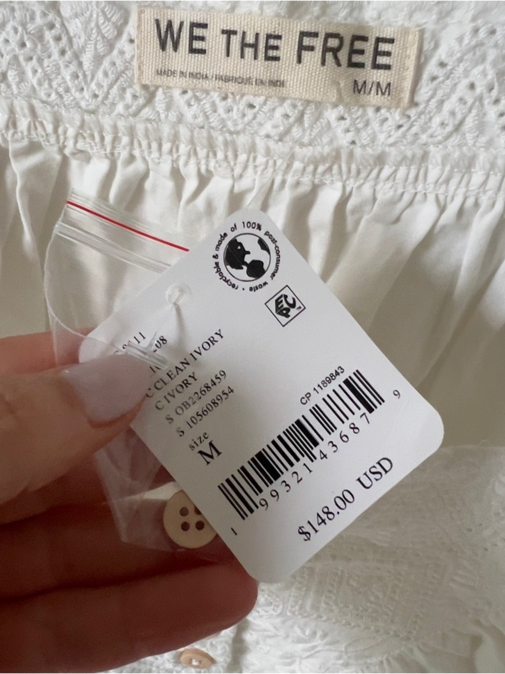 Free People We The Free Riley Embroidered Tunic - Clean Ivory - Medium - NWT - Picture 7 of 7